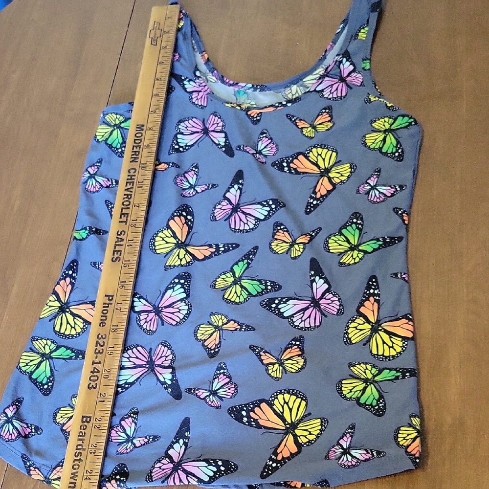 No Boundaries Neon Butterfly Tank Top in Dark Gray